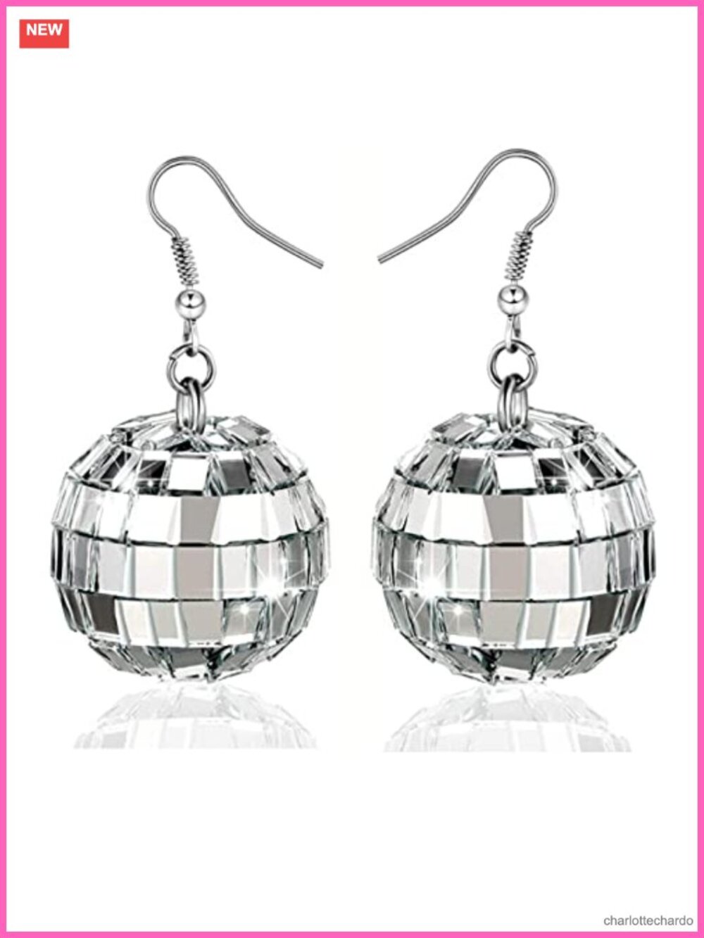 Disco Ball Earrings 24mm Drop Dangle Punk Party Jewelry Women Metal